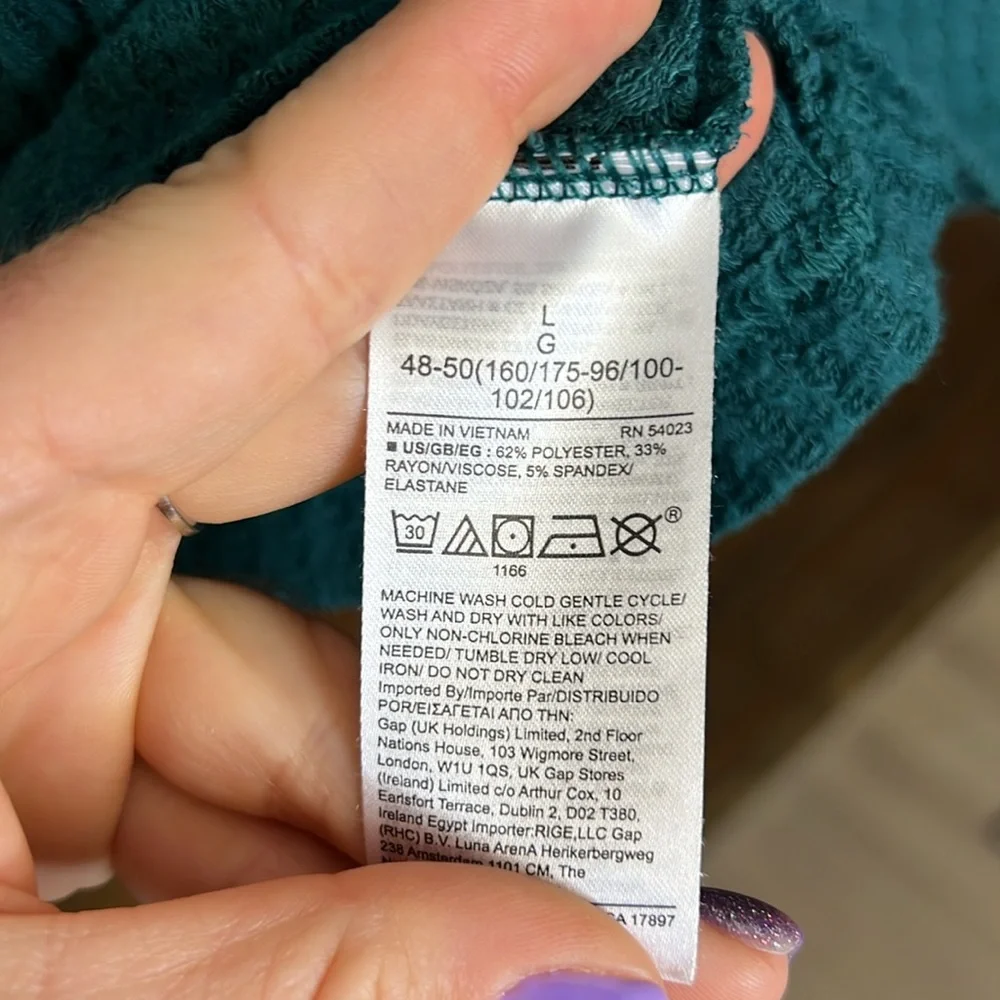 Gap Teal Waffle Knit Long Sleeve Top- L - Picture 5 of 5